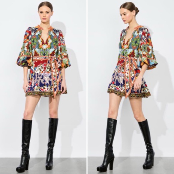 Alice + Olivia Sadie Printed Mini Shirt Dress Multicolor Size 10 NWOT - Picture 2 of 12
